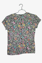 Vintage Black Floral Button Back Blouse (1990s)