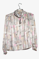 Vintage Abstract Button Back Tie Neck Blouse (1980s)