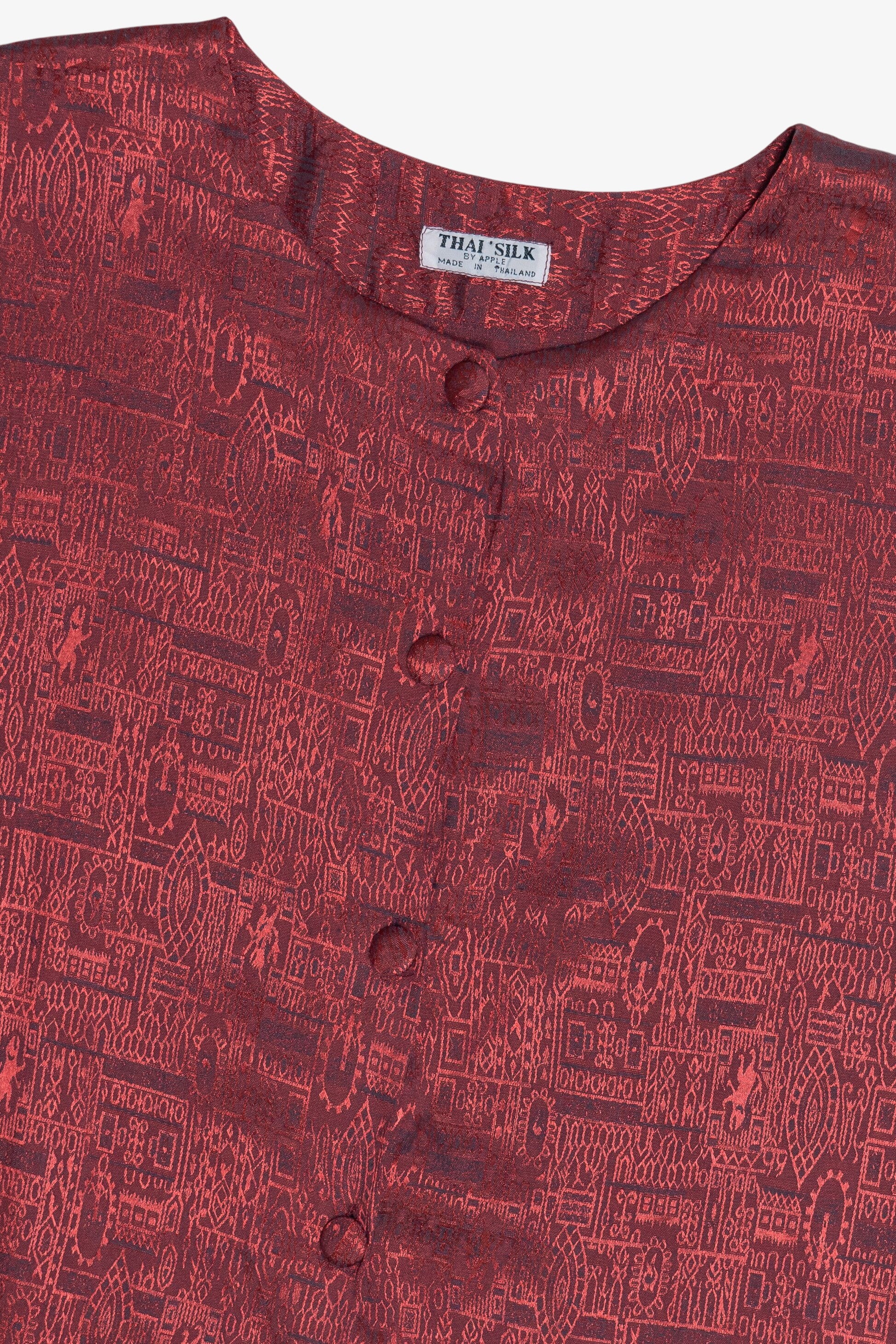 Vintage Thai Silk Short Dolman Sleeve Button Up Top