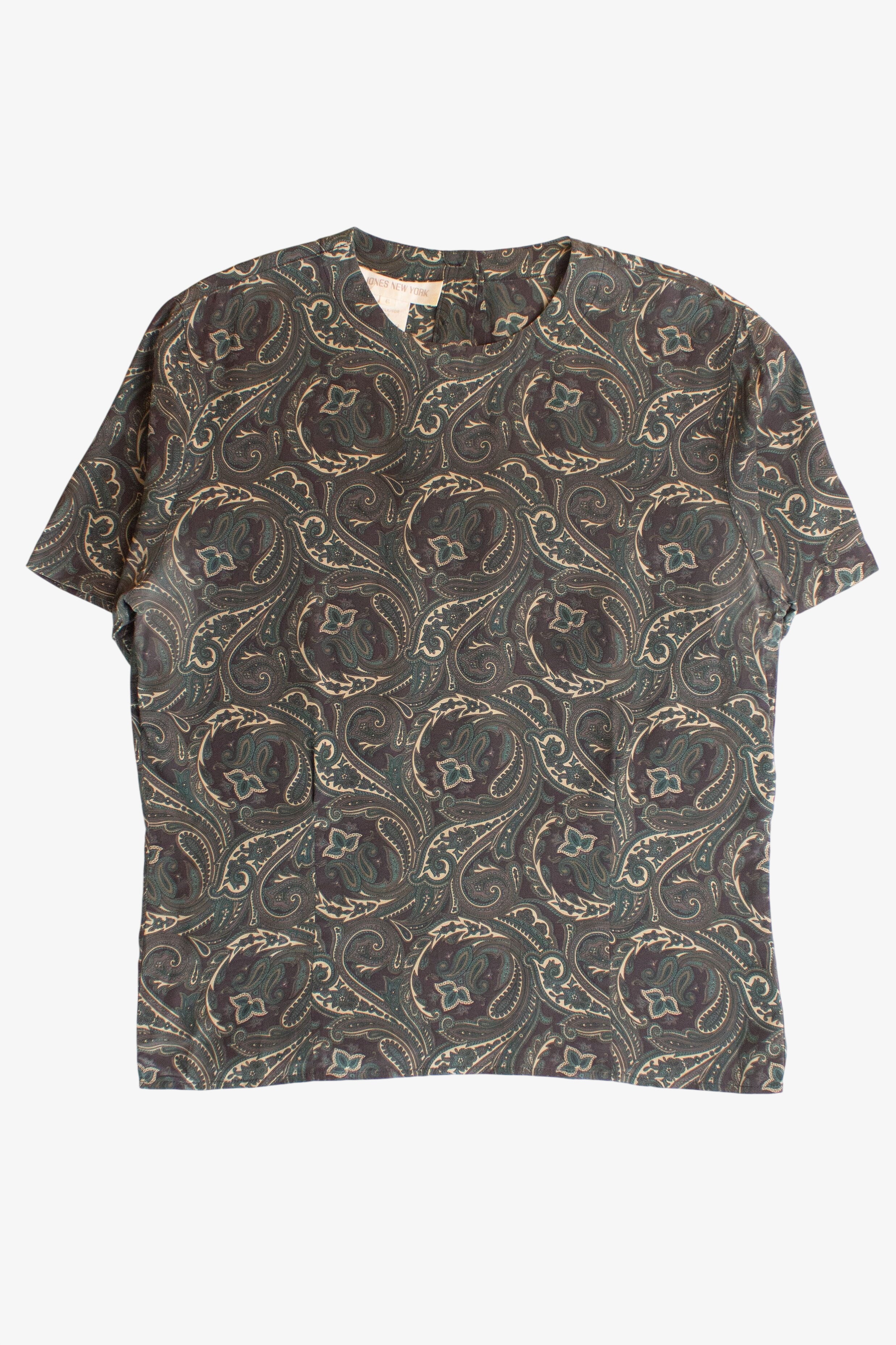 Vintage Paisley Silk Short Sleeve Blouse (1990s)