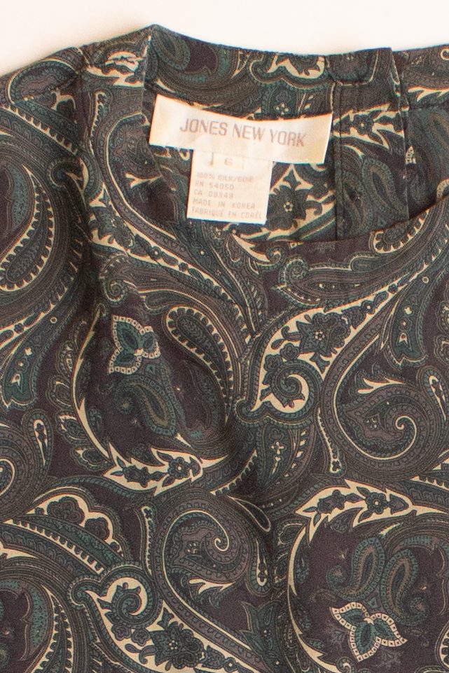 Vintage Paisley Silk Short Sleeve Blouse (1990s)