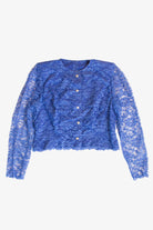 Vintage Blue Lace Crop Button Up Blouse (1990s)