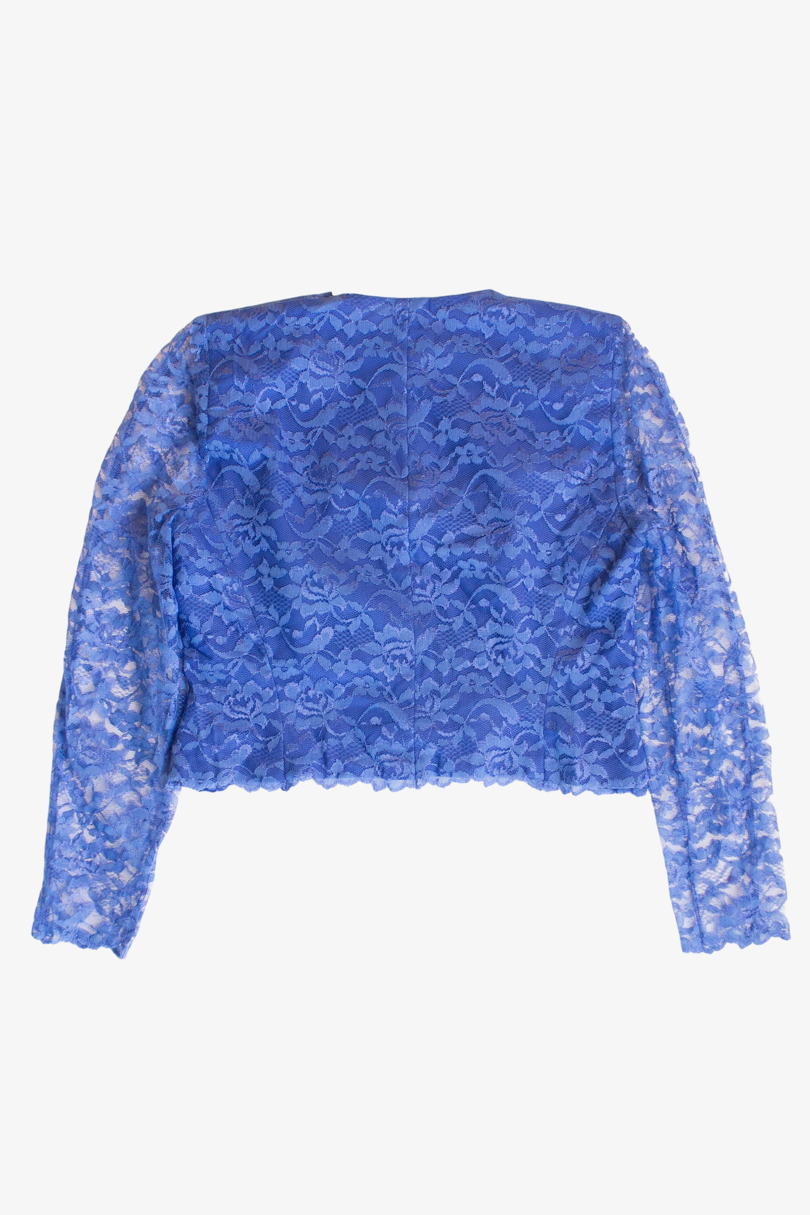 Vintage Blue Lace Crop Button Up Blouse (1990s)