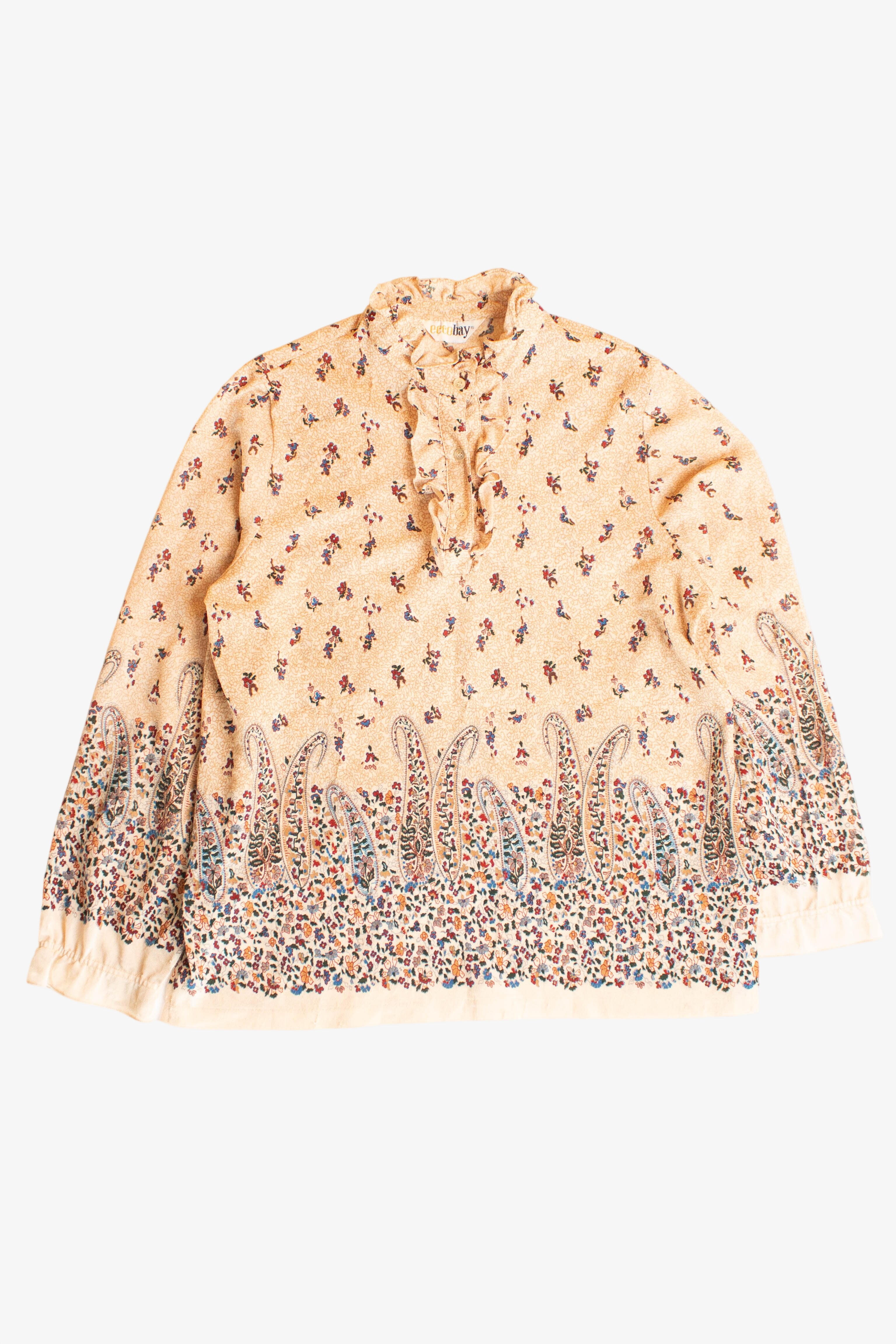 Vintage Ruffle Collar Peasant Blouse (1990s)