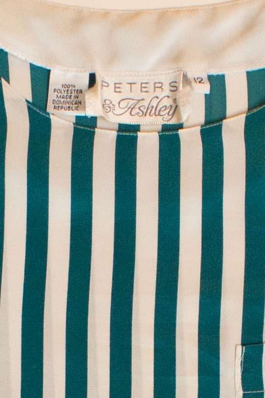 Vintage Green Striped Short Sleeve Blouse (1990s)