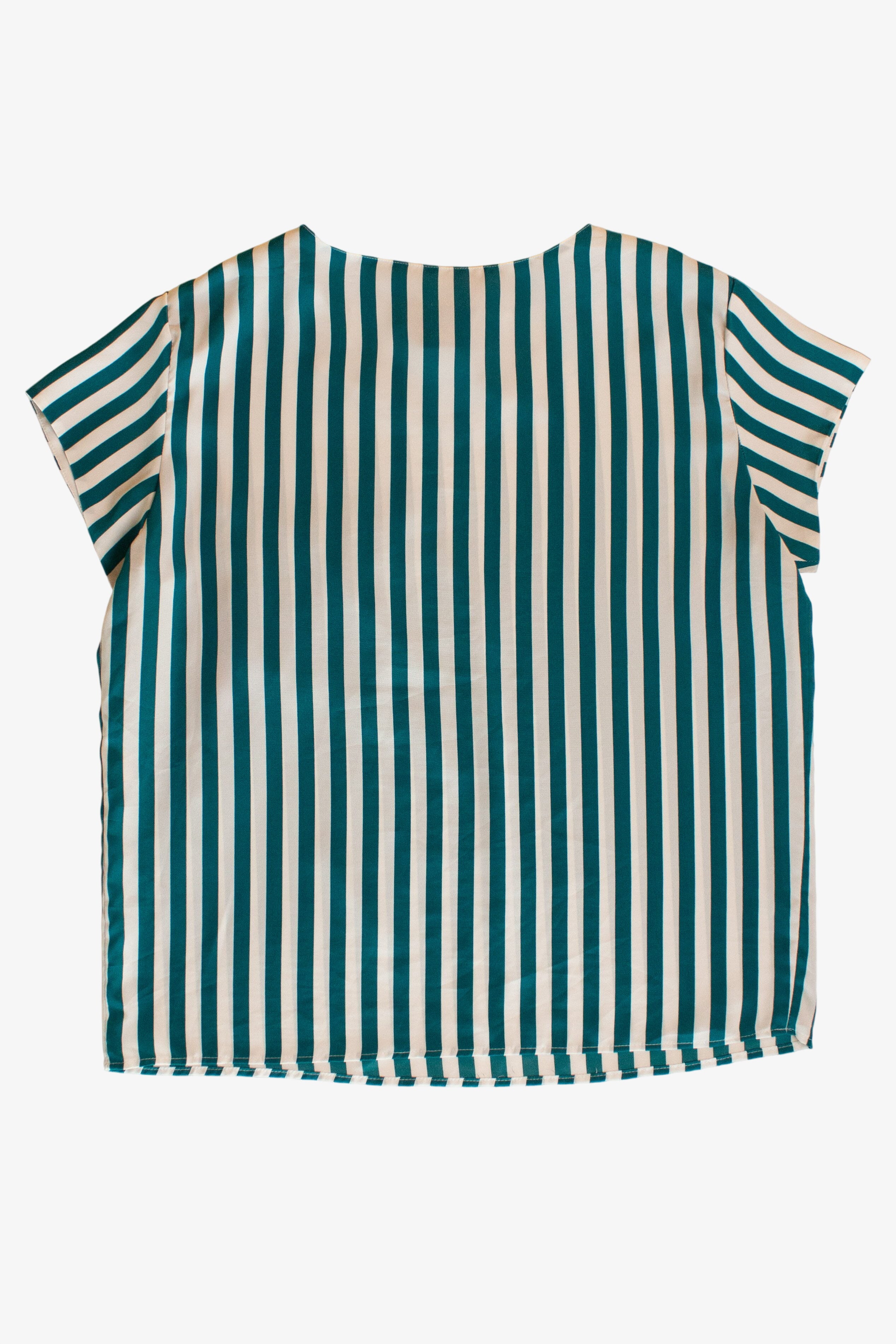 Vintage Green Striped Short Sleeve Blouse (1990s)