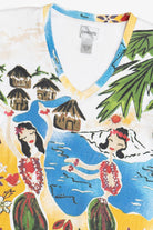 Vintage Tropical Hula Girls All Over Print 3/4 Sleeve Top (2000s)