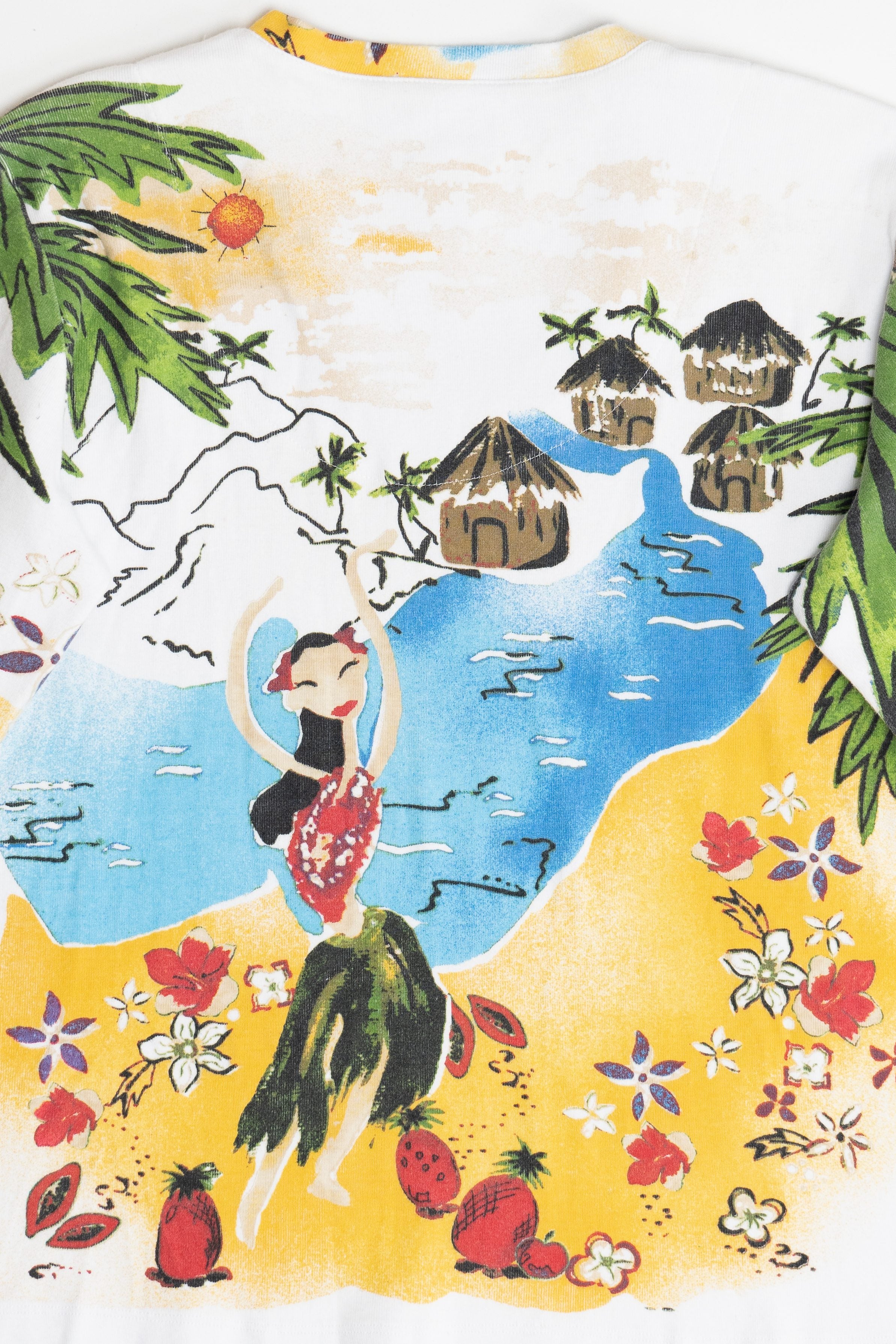 Vintage Tropical Hula Girls All Over Print 3/4 Sleeve Top (2000s)