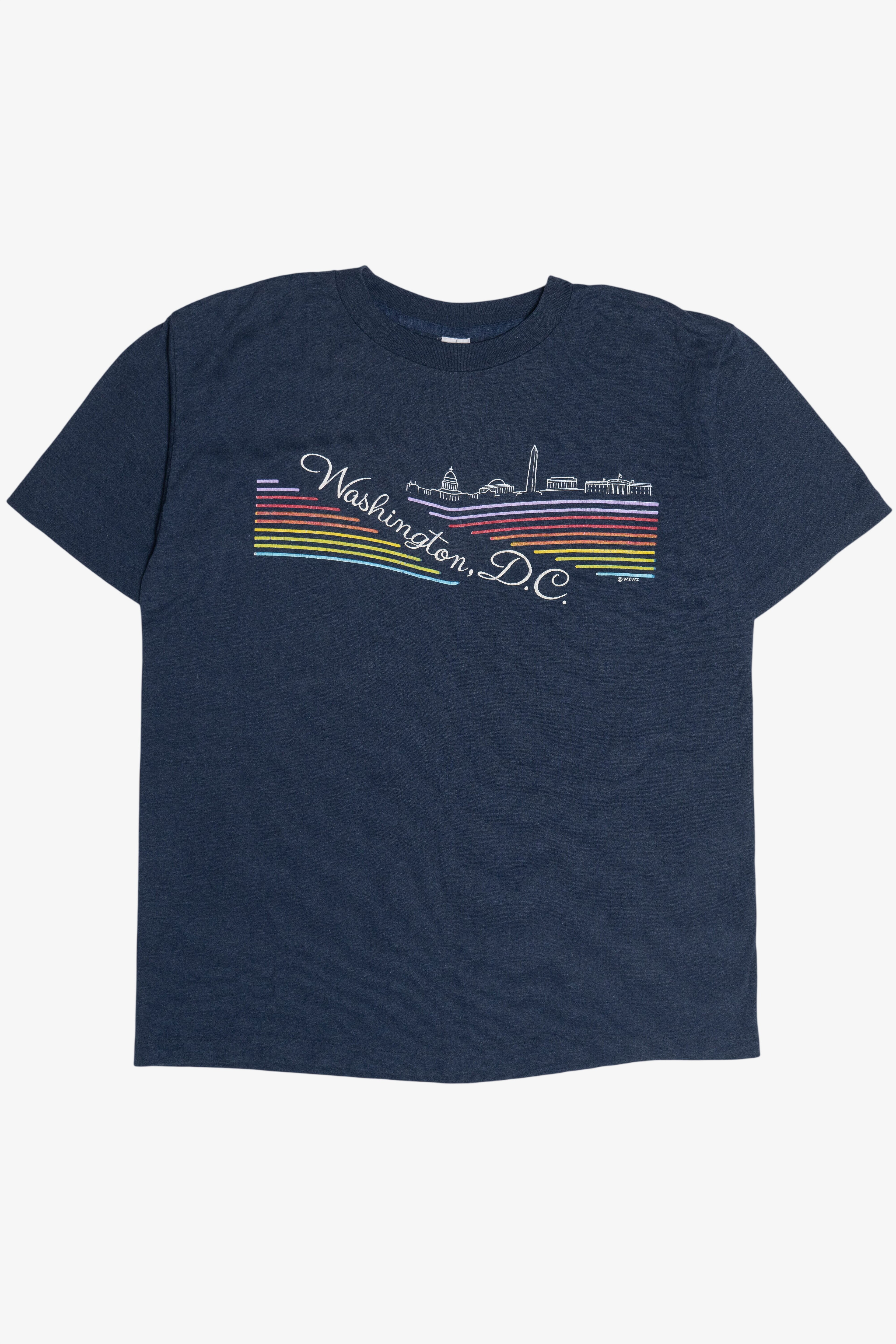 Vintage "Washington D.C." Rainbow Stripe City Skyline T-Shirt (1980s)
