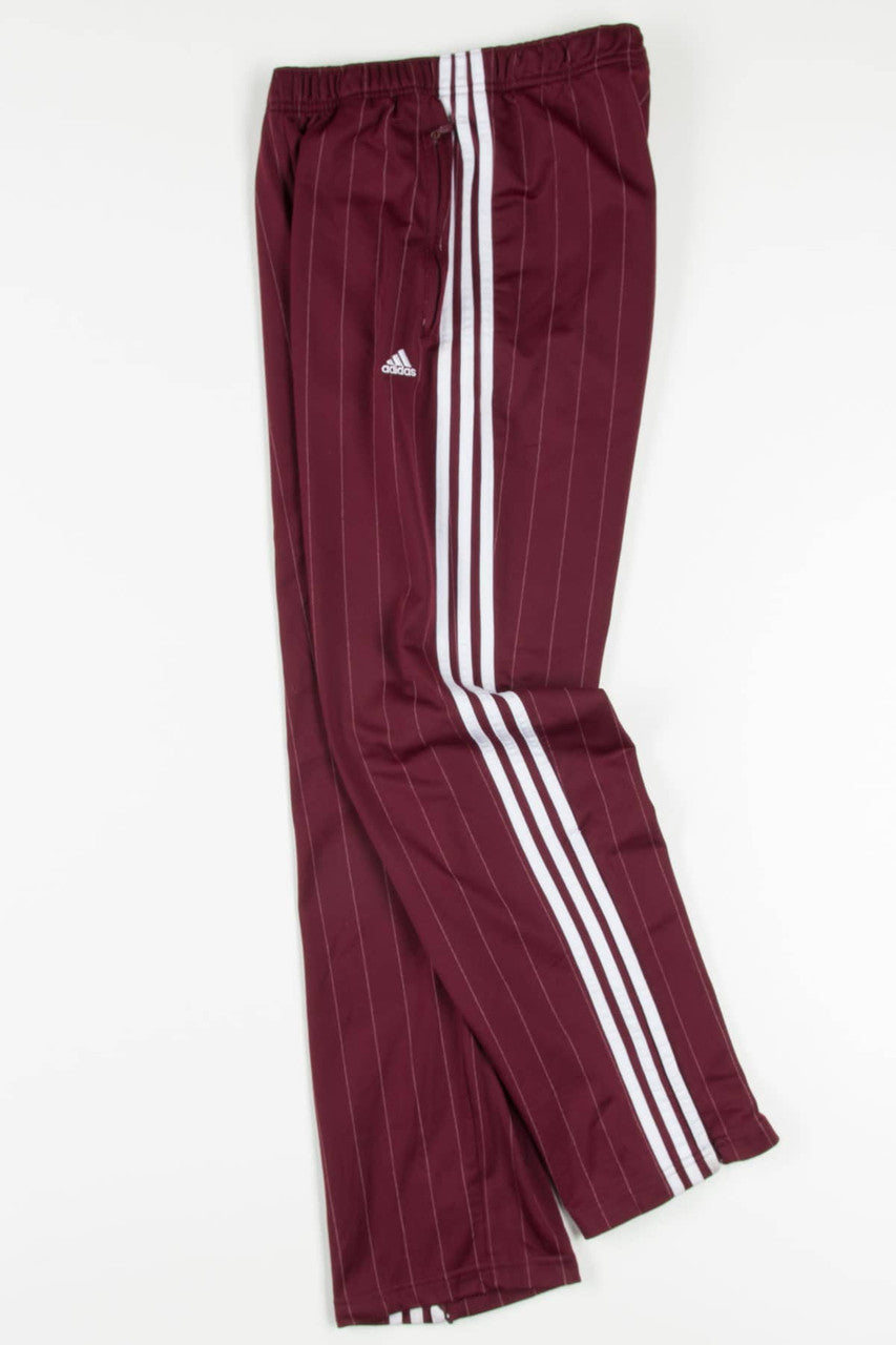 Burgundy Pinstriped Adidas Track Pants (Sz. S)