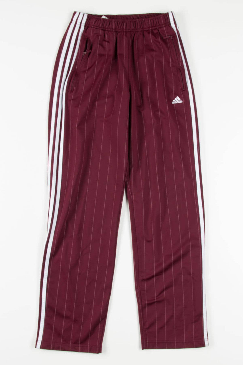 Burgundy Pinstriped Adidas Track Pants (Sz. S)