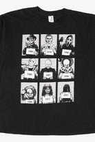 Black Tee Styled Horror Movie Icons Police Line Up T-Shirt (2020s)