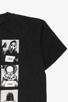 Black Tee Styled Horror Movie Icons Police Line Up T-Shirt (2020s)