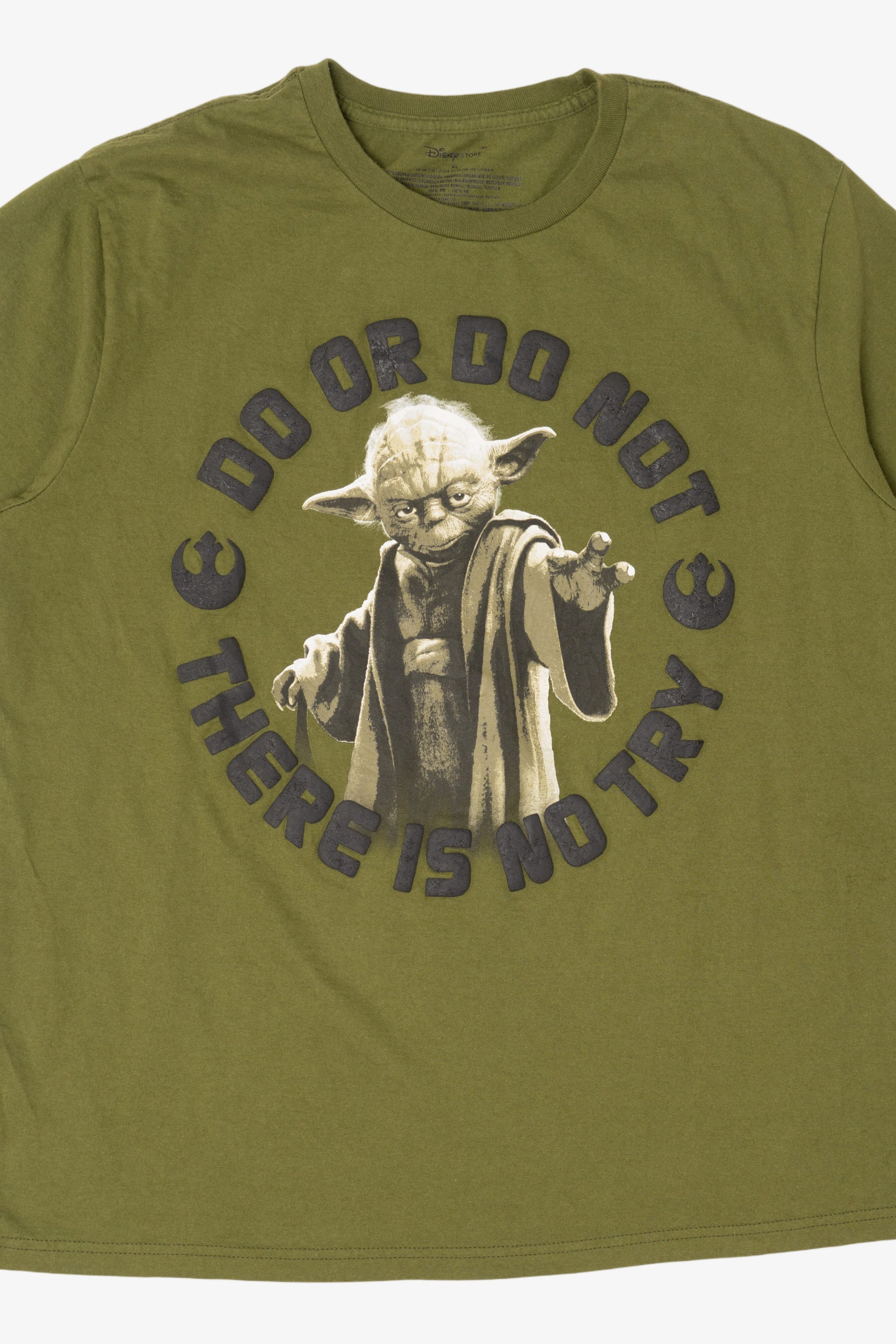 Green Embossed Yoda Star Wars "Do Or Do Not There Is No Try" T-Shirt (2010s)