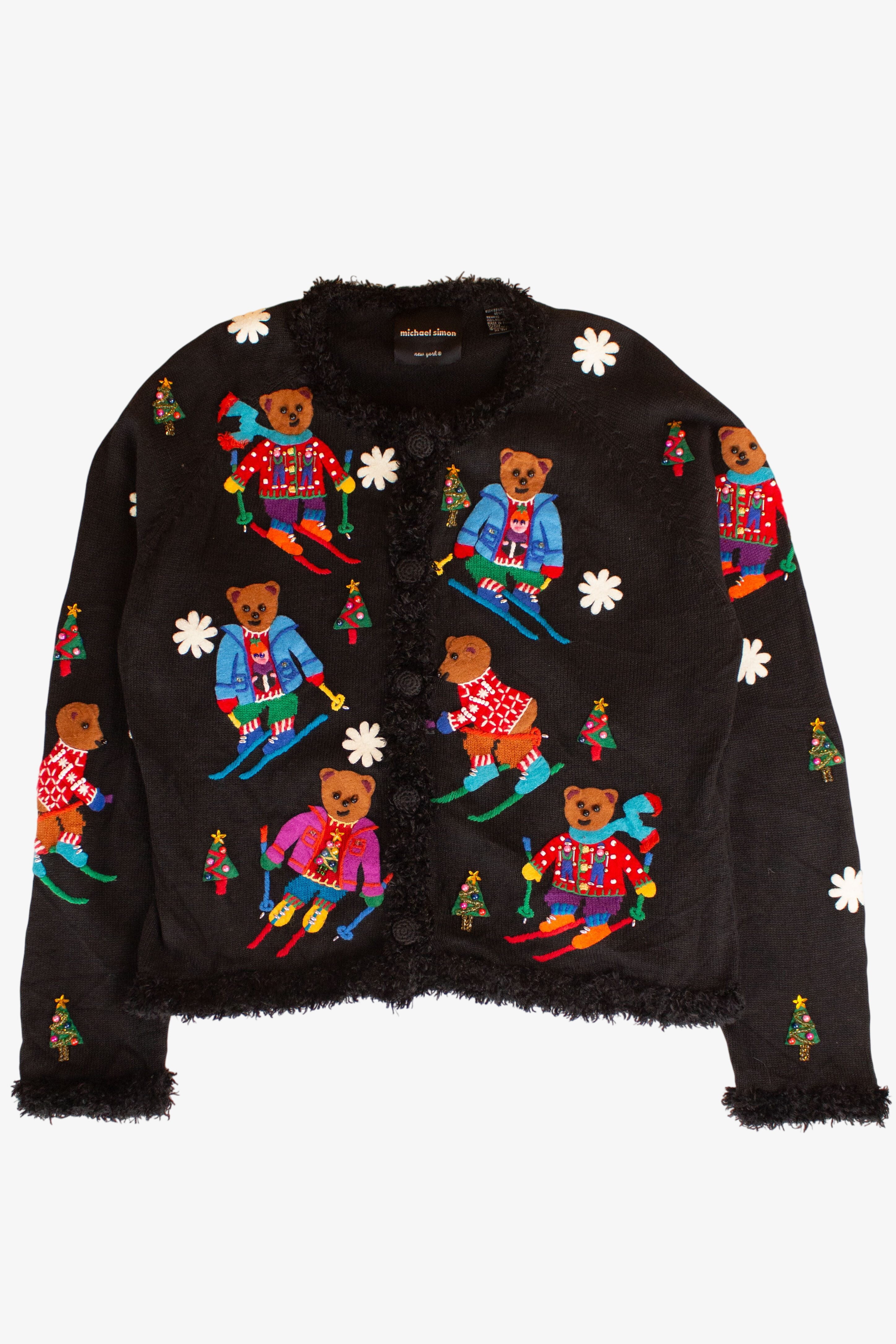Vintage Ski Bears Ugly Christmas Cardigan (1990s)