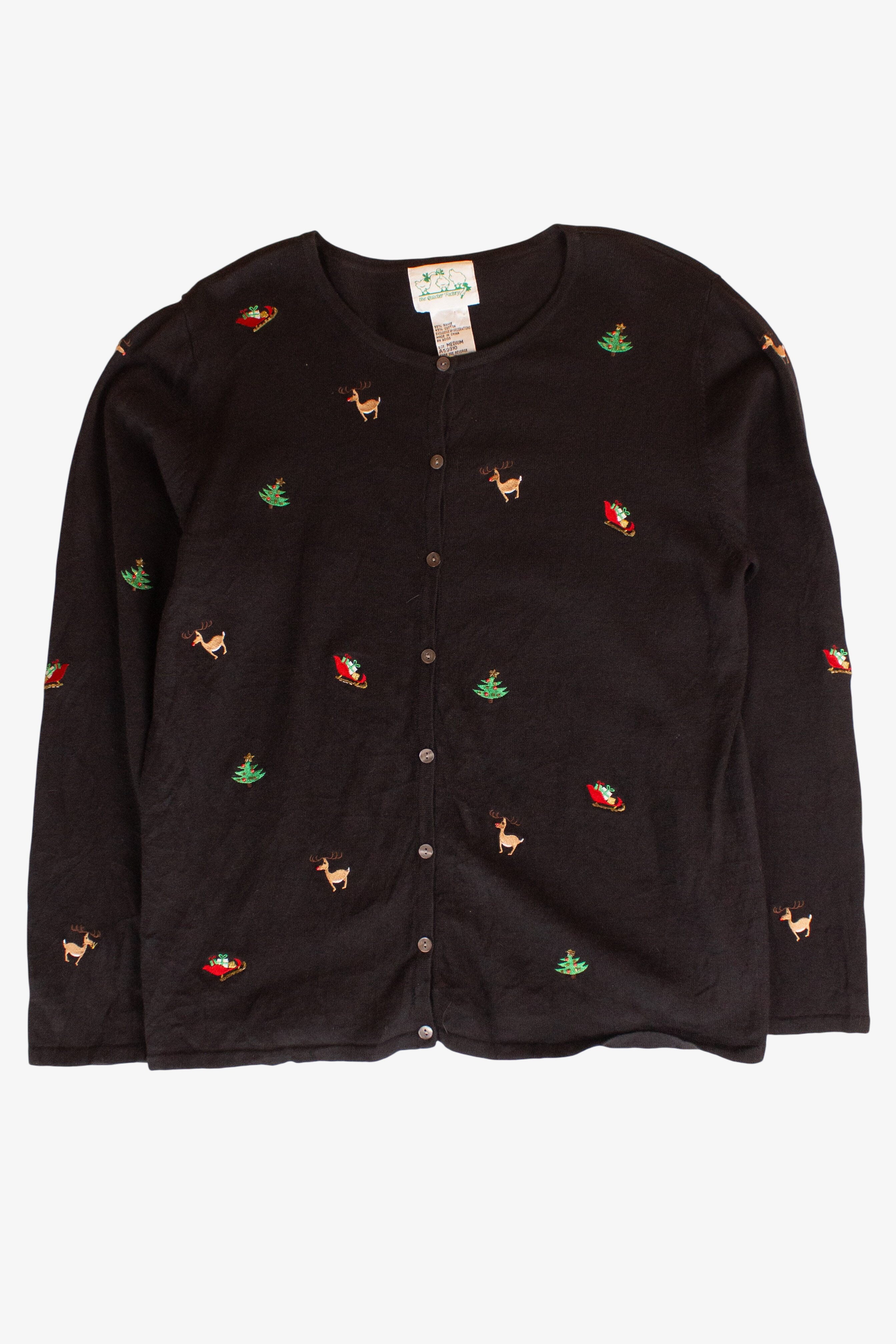 Vintage Black Reindeer Christmas Cardigan (1990s)