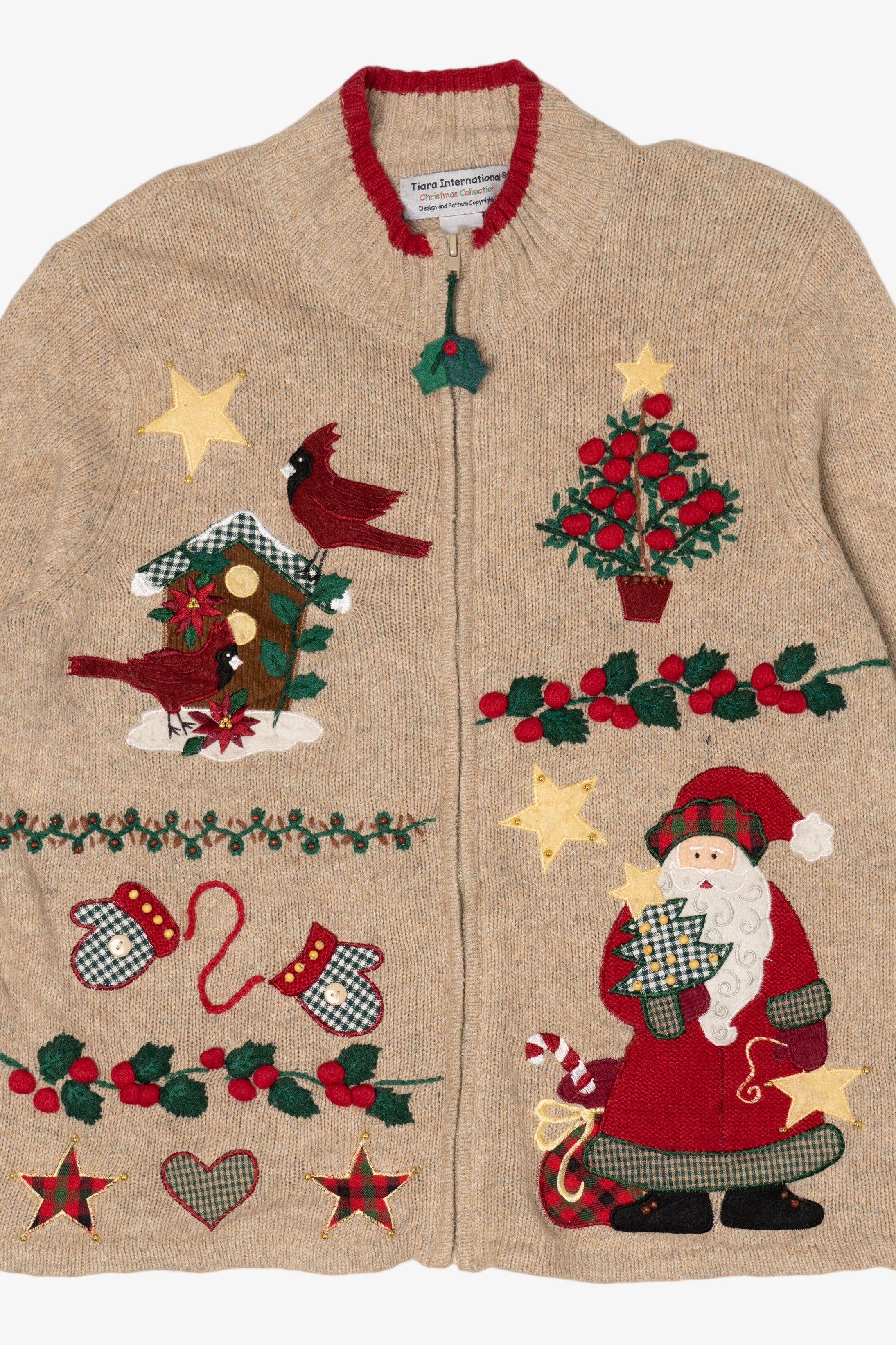 Vintage Beige Tiara International Santa Ugly Christmas Cardigan (2000s)