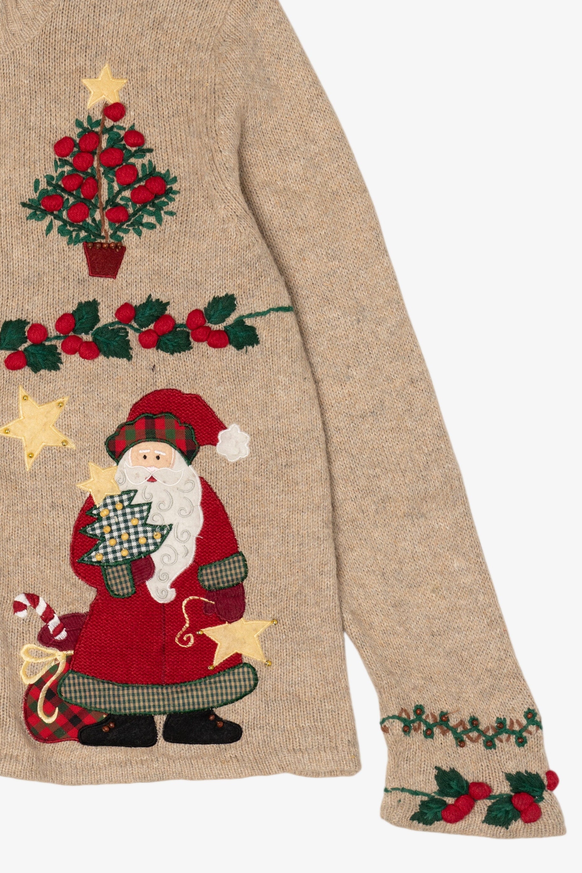 Vintage Beige Tiara International Santa Ugly Christmas Cardigan (2000s)