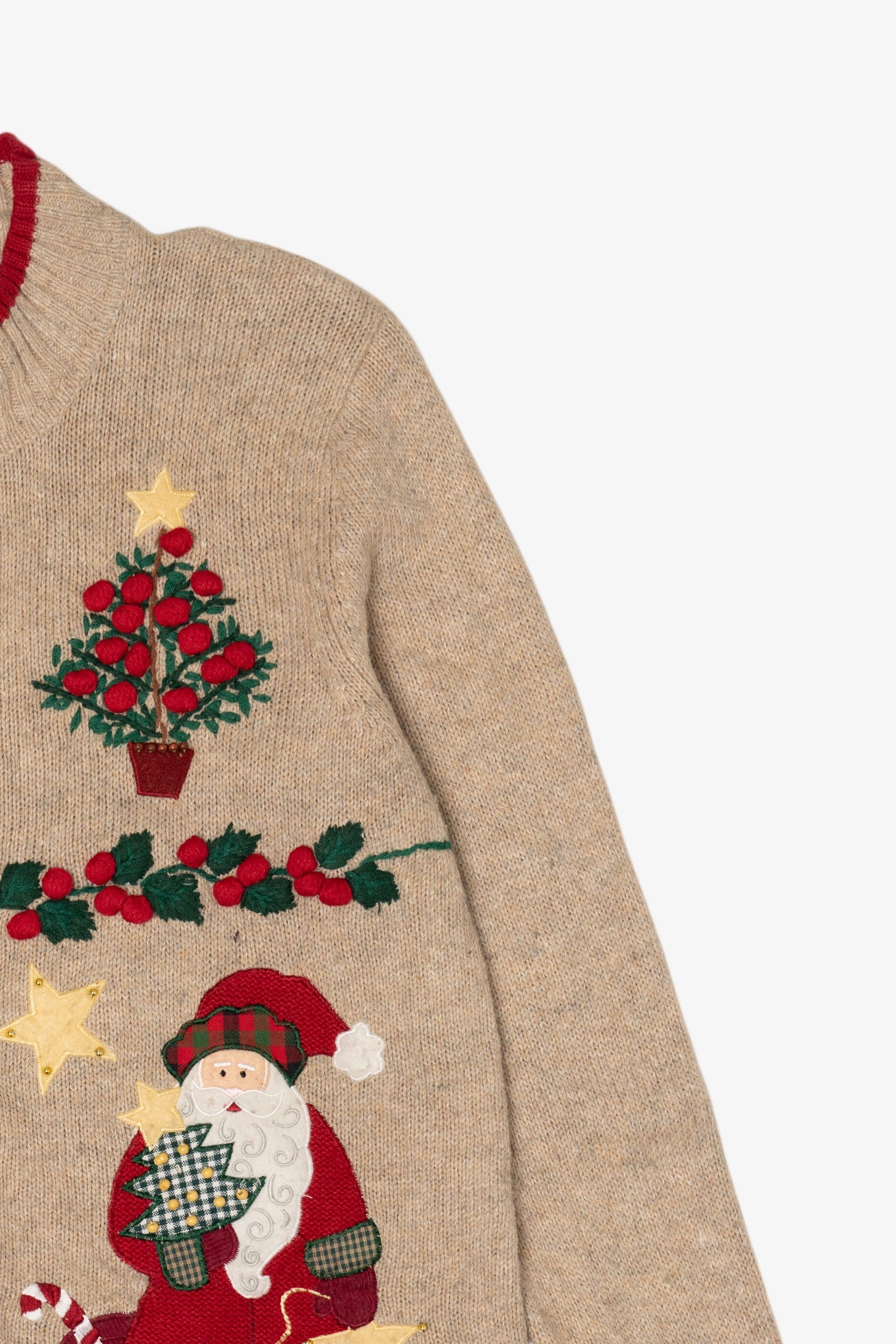 Vintage Beige Tiara International Santa Ugly Christmas Cardigan (2000s)