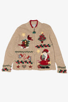 Vintage Beige Tiara International Santa Ugly Christmas Cardigan (2000s)