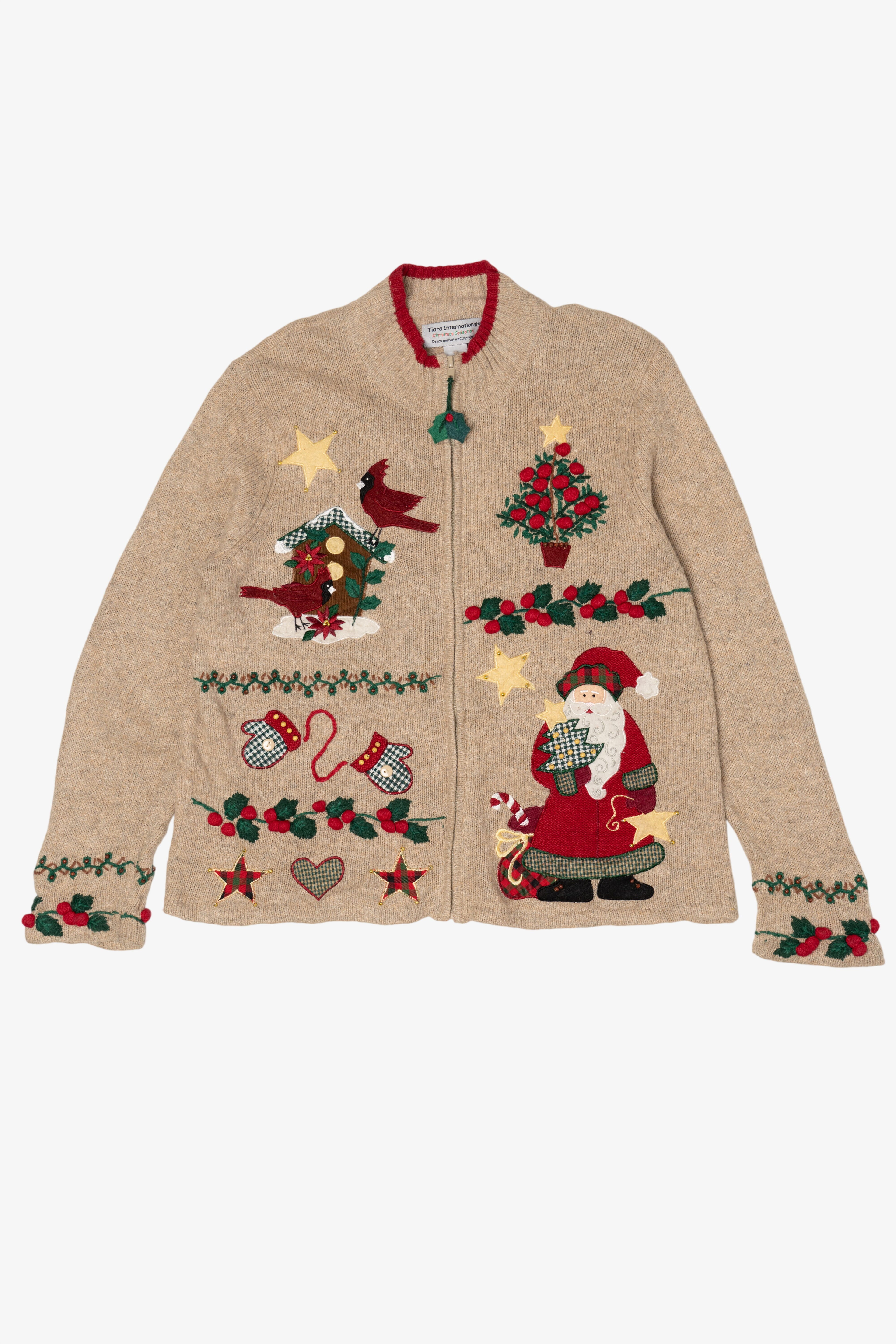 Vintage Beige Tiara International Santa Ugly Christmas Cardigan (2000s)