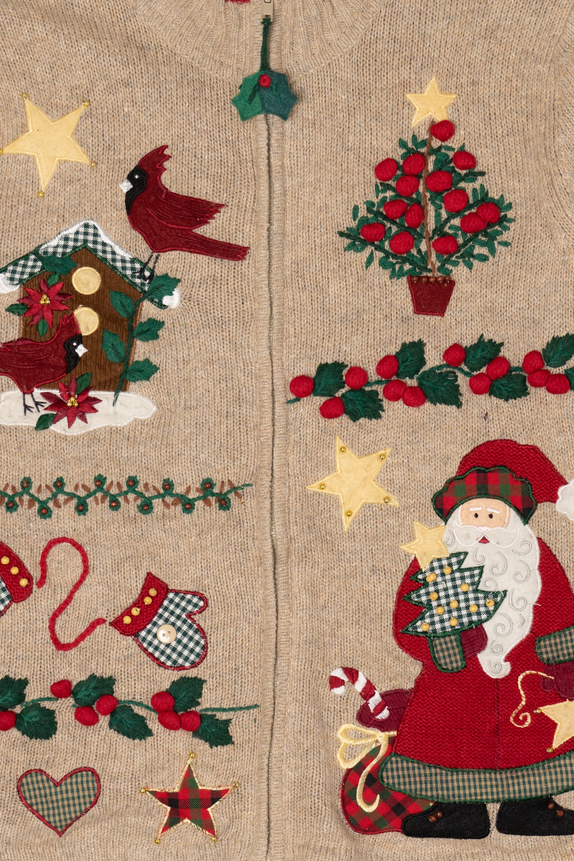 Vintage Beige Tiara International Santa Ugly Christmas Cardigan (2000s)