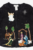 Vintage Black Tiara International Nativity Scene Ugly Christmas Cardigan (2000s)