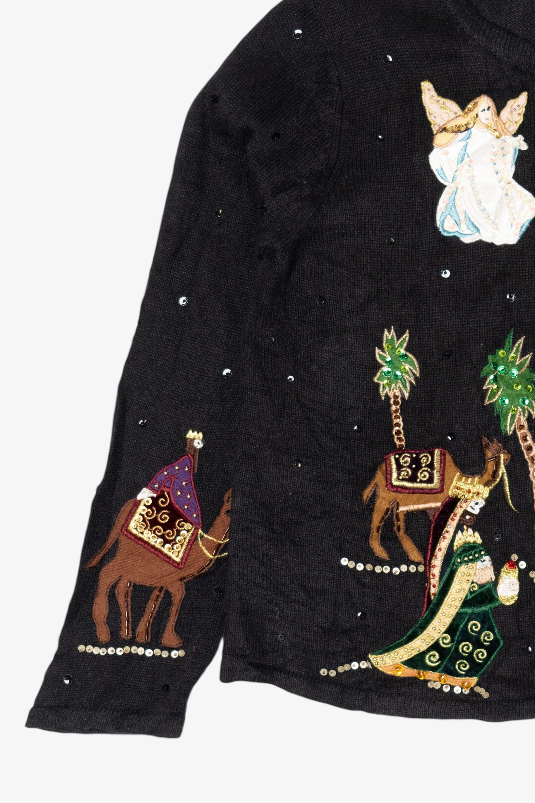 Vintage Black Tiara International Nativity Scene Ugly Christmas Cardigan (2000s)