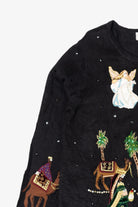 Vintage Black Tiara International Nativity Scene Ugly Christmas Cardigan (2000s)