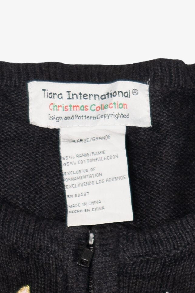 Vintage Black Tiara International Nativity Scene Ugly Christmas Cardigan (2000s)