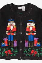 Vintage Black Bobbie Brooks Nutcrackers Ugly Christmas Cardigan (1990s)