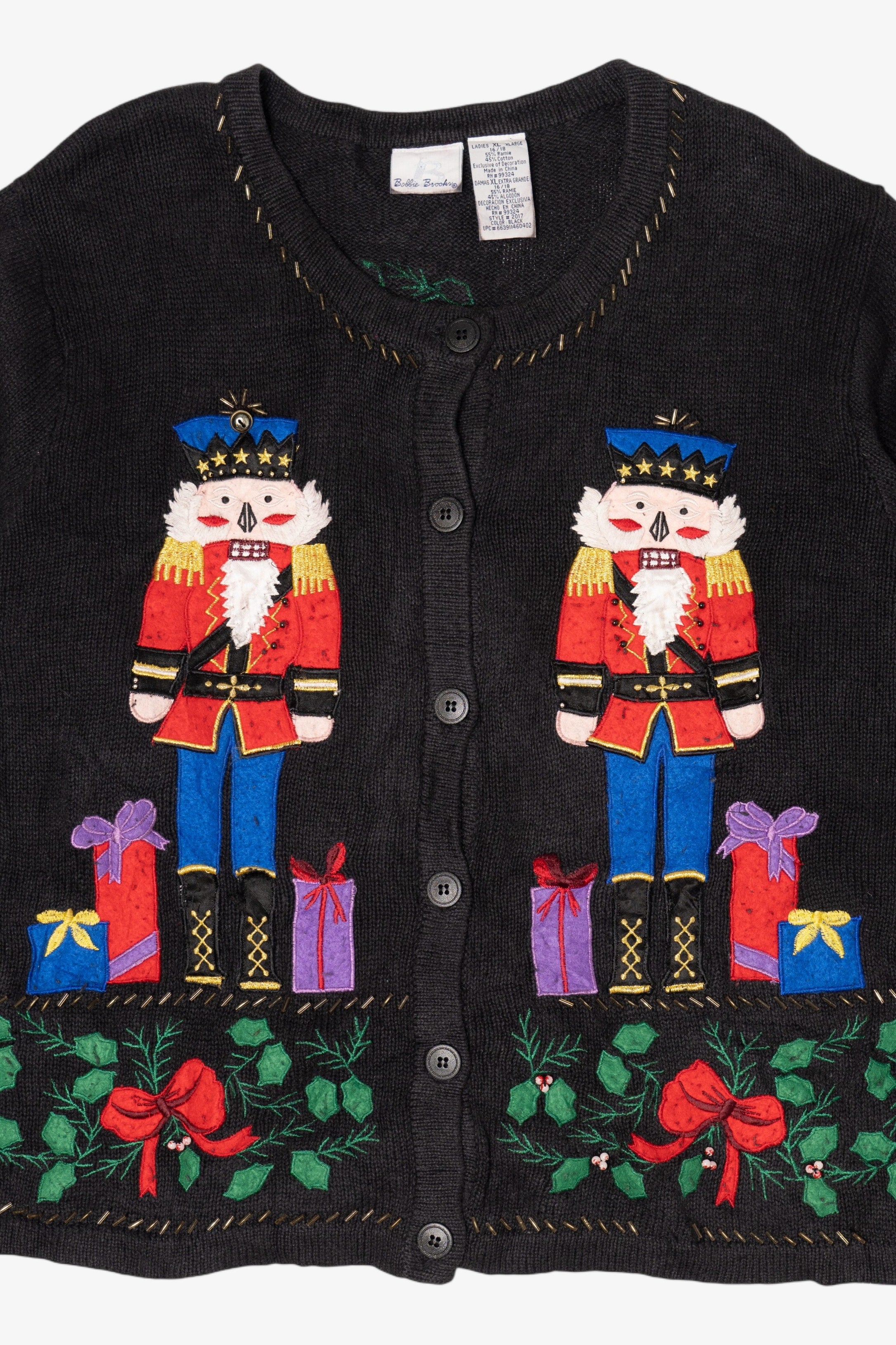 Vintage Black Bobbie Brooks Nutcrackers Ugly Christmas Cardigan (1990s)