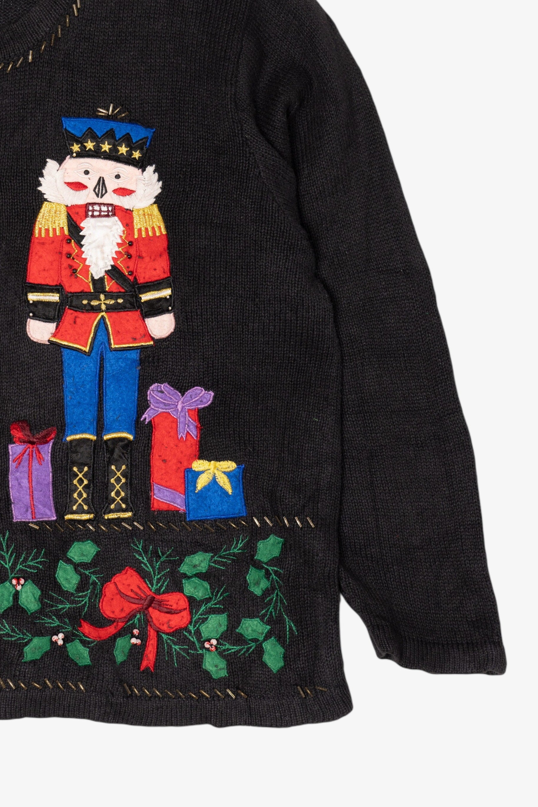 Vintage Black Bobbie Brooks Nutcrackers Ugly Christmas Cardigan (1990s)