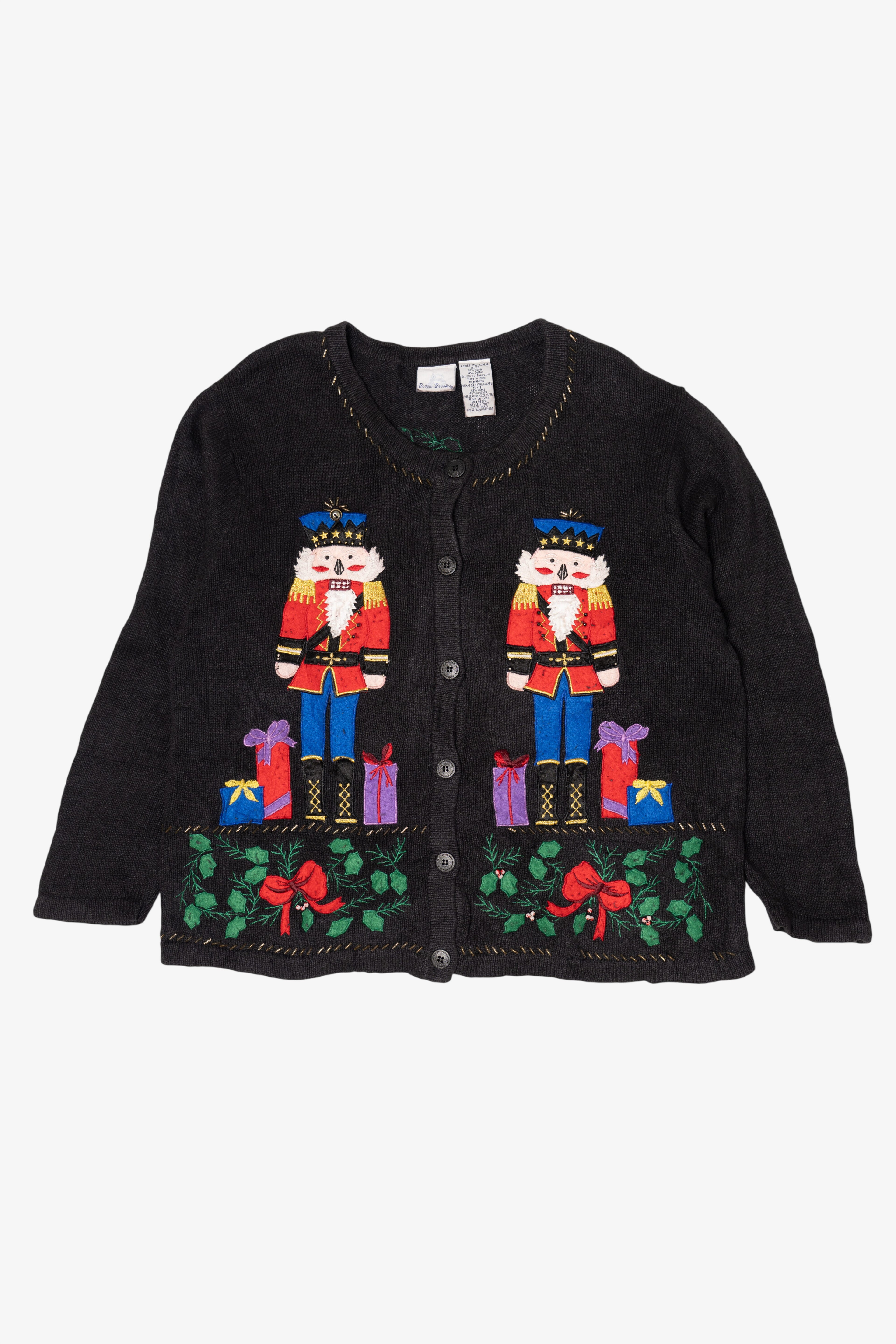 Vintage Black Bobbie Brooks Nutcrackers Ugly Christmas Cardigan (1990s)