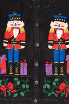 Vintage Black Bobbie Brooks Nutcrackers Ugly Christmas Cardigan (1990s)