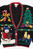 Vintage Black Rosanna Snowman Ugly Christmas Cardigan (1990s)