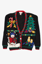 Vintage Black Rosanna Snowman Ugly Christmas Cardigan (1990s)