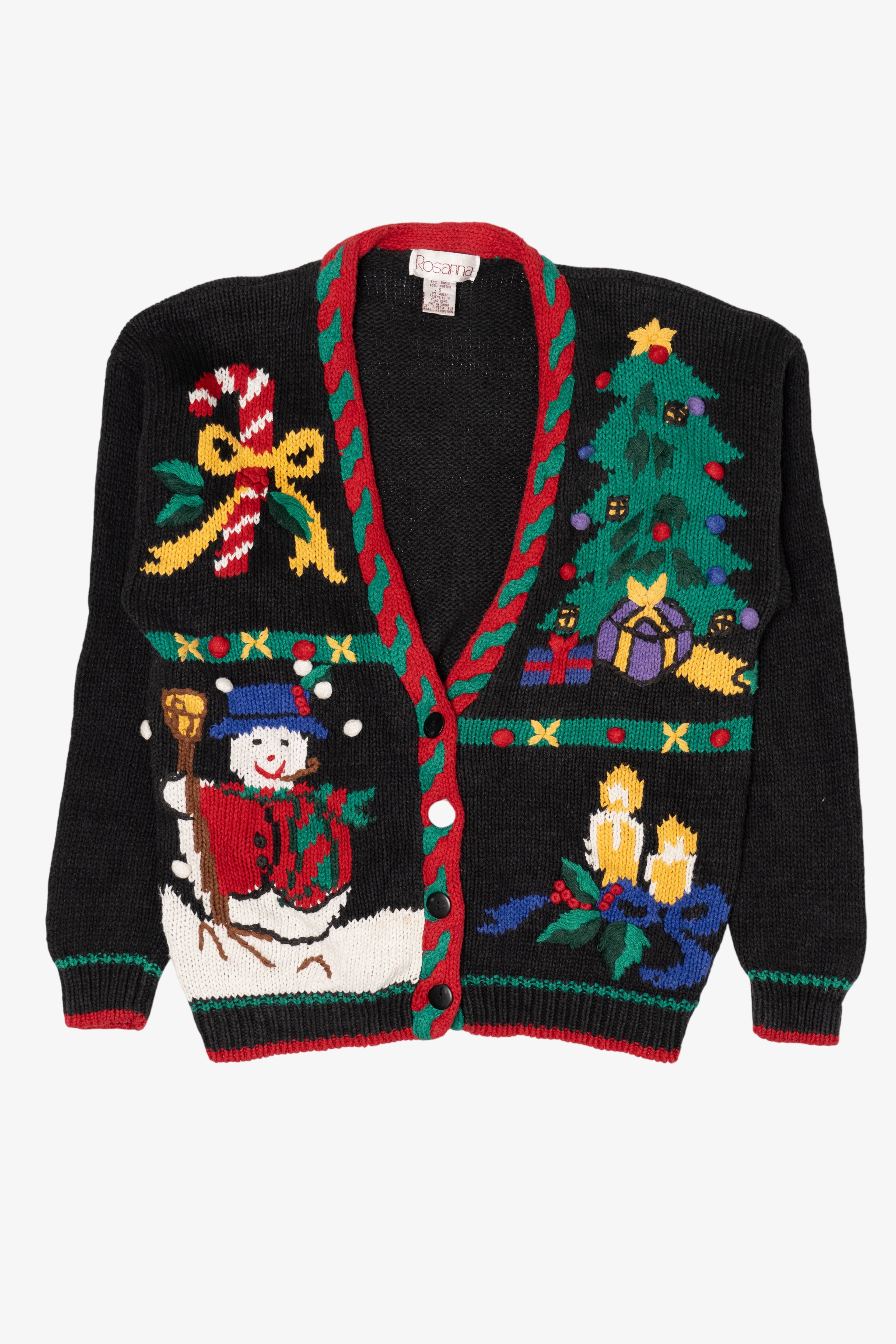 Vintage Black Rosanna Snowman Ugly Christmas Cardigan (1990s)