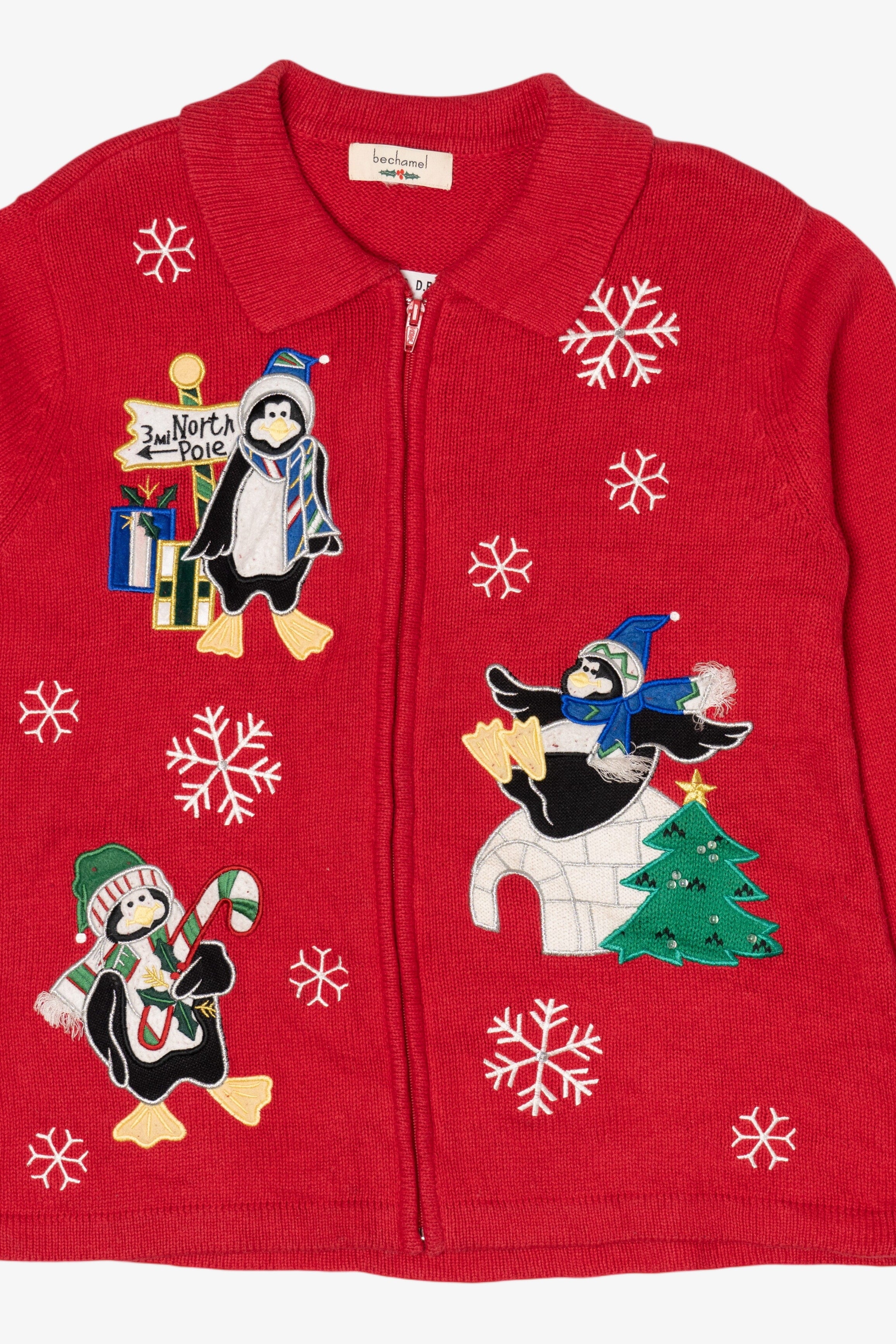 Vintage Red Bechamel Penguins Ugly Christmas Cardigan (1990s)
