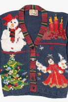Vintage Blue Crystal Kobe Ugly Christmas Cardigan (1990s)
