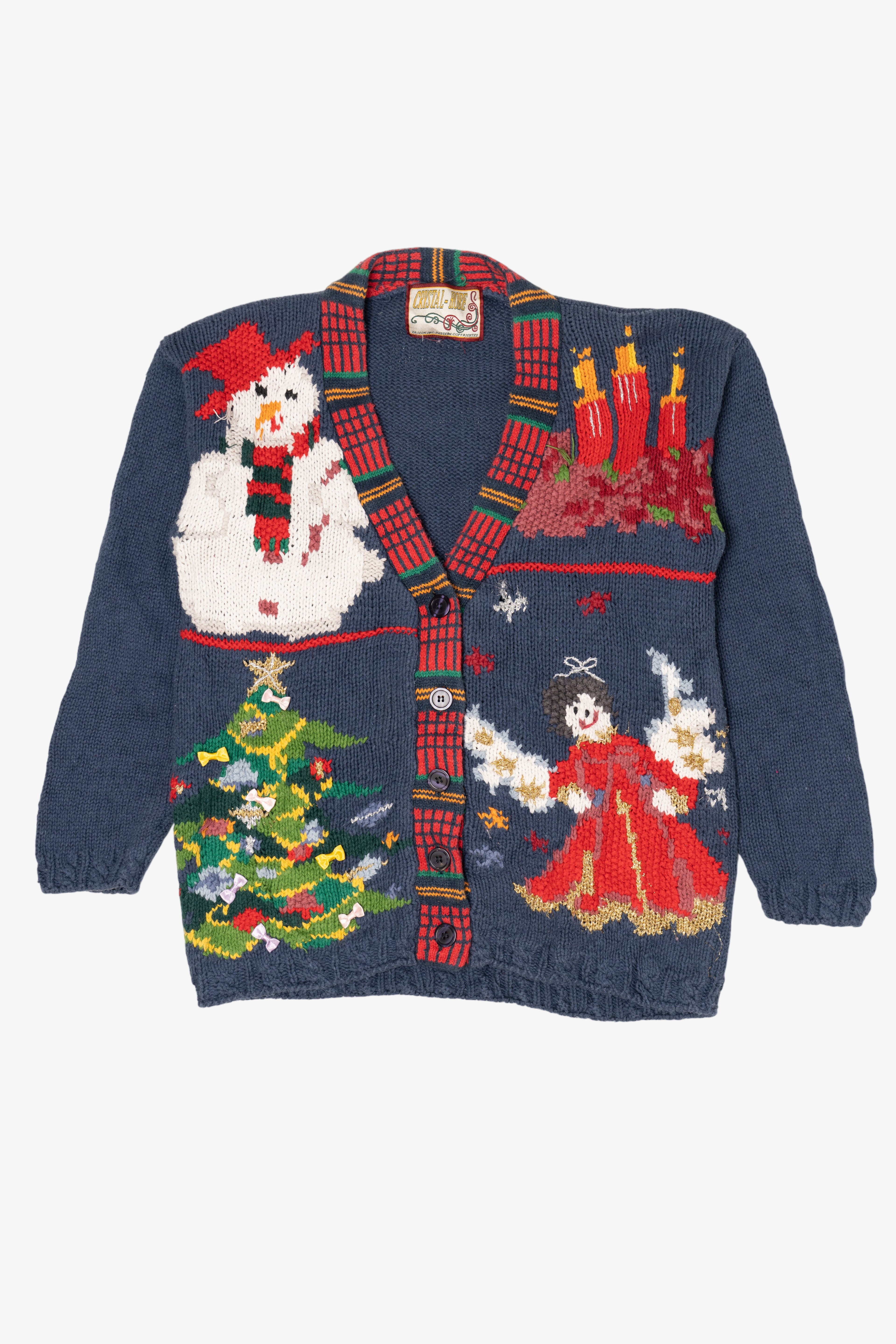 Vintage Blue Crystal Kobe Ugly Christmas Cardigan (1990s)