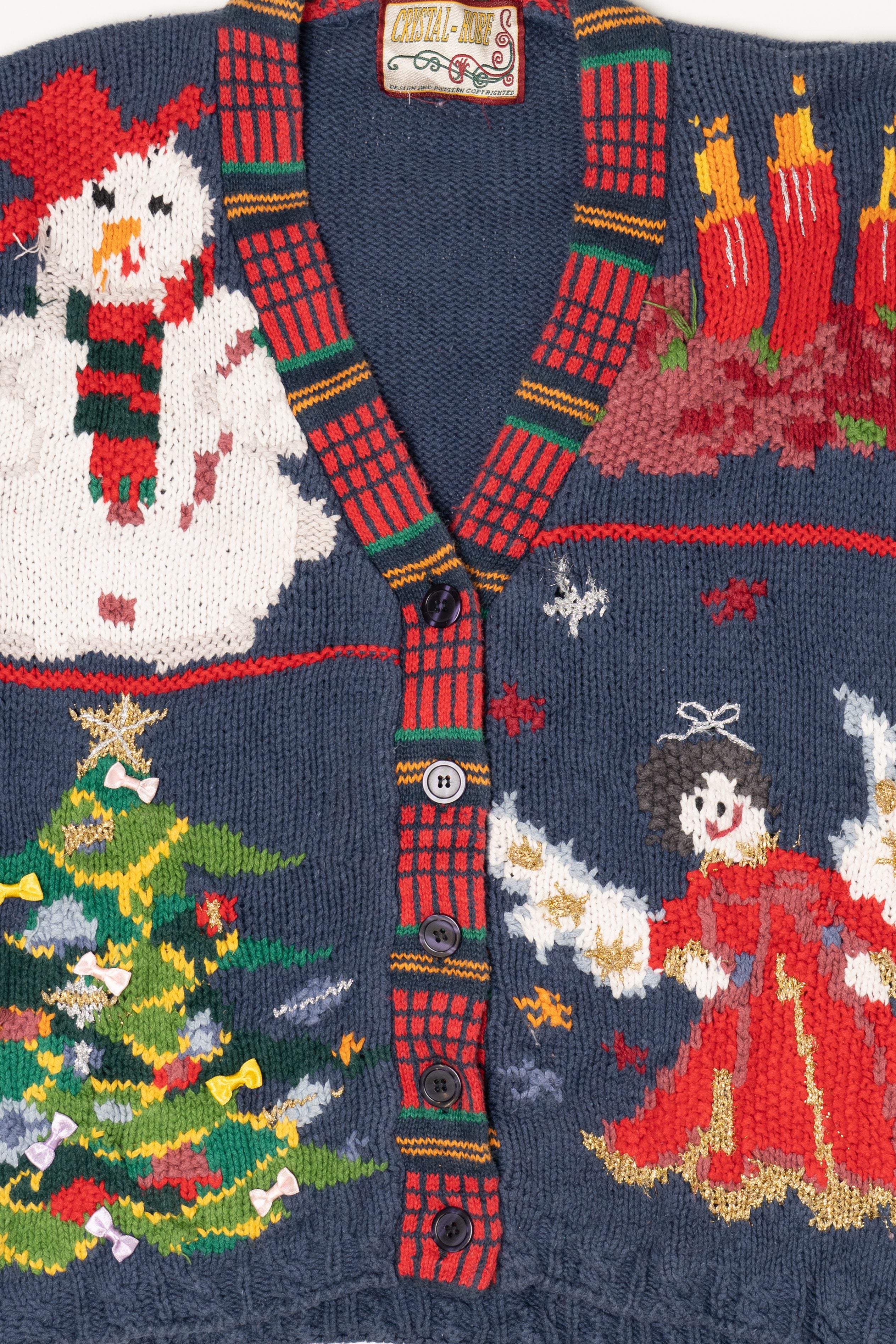Vintage Blue Crystal Kobe Ugly Christmas Cardigan (1990s)