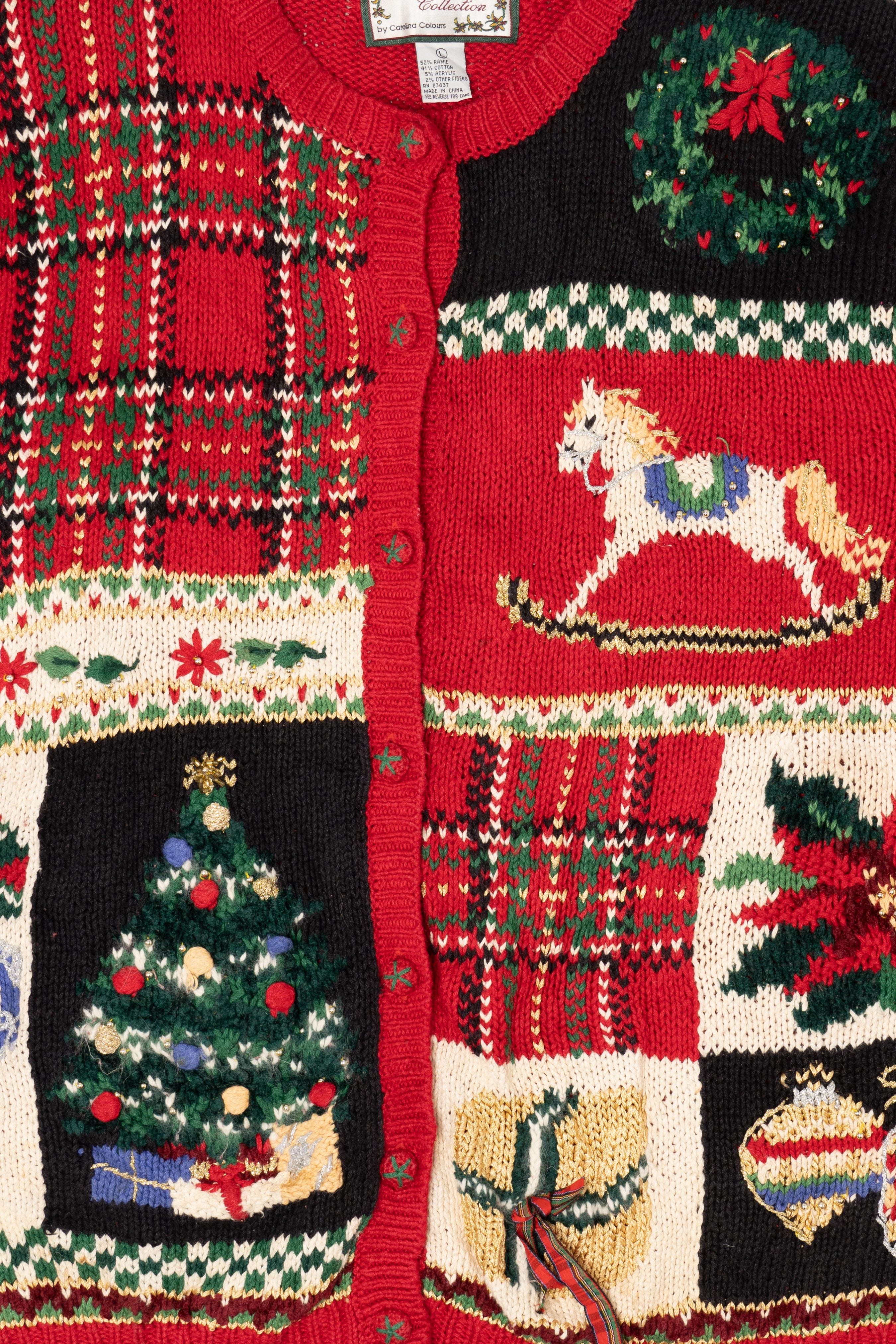 Vintage Red Carolina Colours Ugly Christmas Cardigan (1990s)