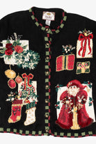Vintage Black Tiara International Santa Ugly Christmas Cardigan (2000s)