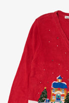 Vintage Red Victoria Jones Winter Town Ugly Christmas Cardigan (1990s)