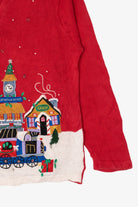 Vintage Red Victoria Jones Winter Town Ugly Christmas Cardigan (1990s)