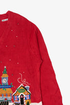 Vintage Red Victoria Jones Winter Town Ugly Christmas Cardigan (1990s)