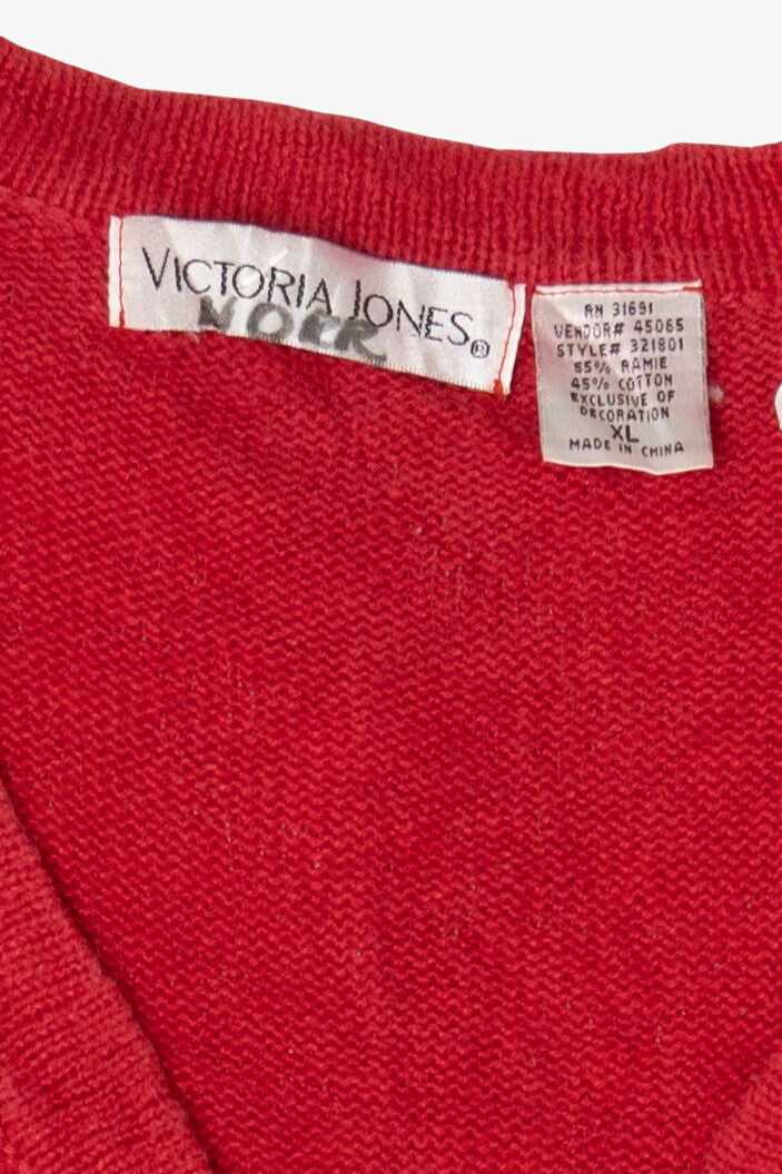 Vintage Red Victoria Jones Winter Town Ugly Christmas Cardigan (1990s)