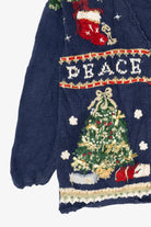 Vintage Blue Tiara International "Peace" Ugly Christmas Cardigan (1990s)