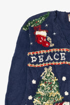 Vintage Blue Tiara International "Peace" Ugly Christmas Cardigan (1990s)